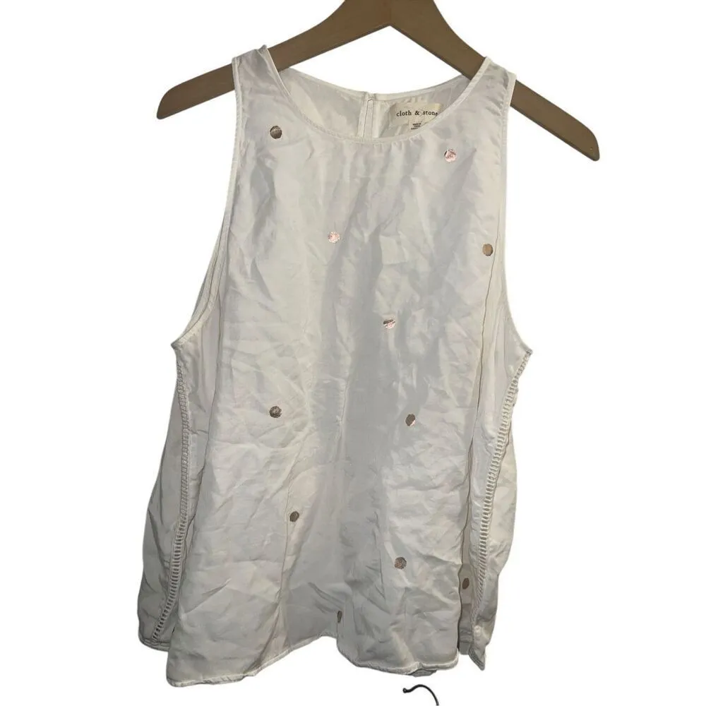 ✨Cloth & Stone White Polka Dot Sleeveless Round Neck Laser Cut Sz L Blouse✨ - Image 8