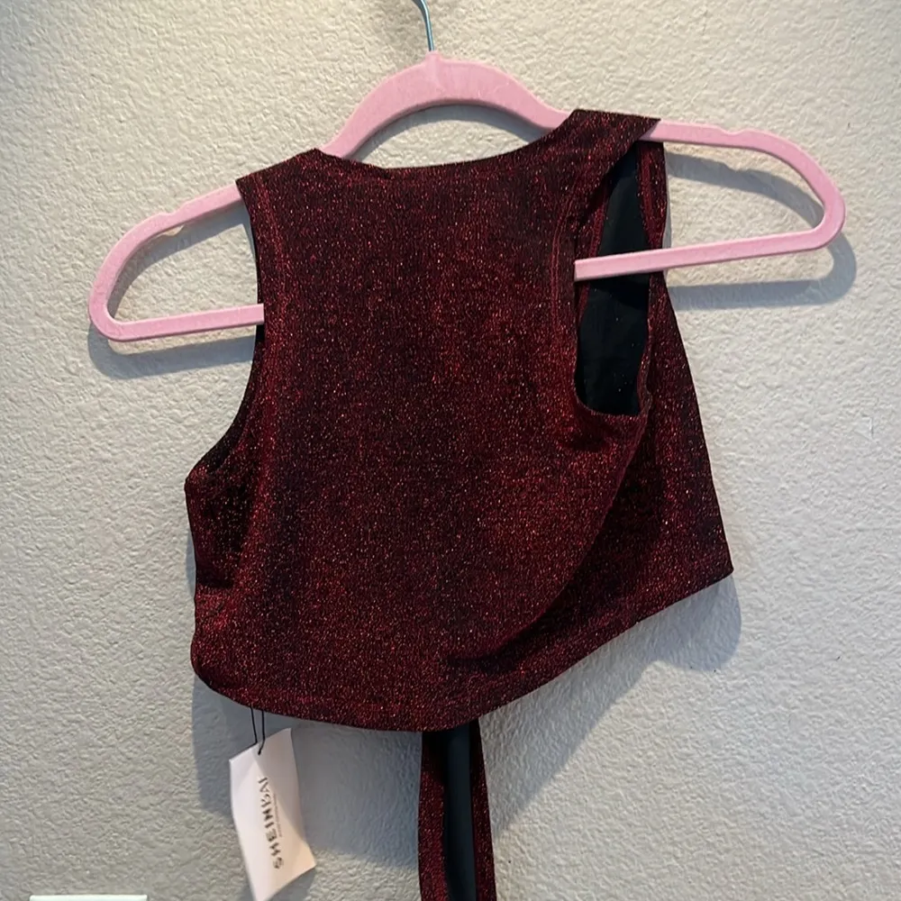 New Women’s Red Sparkly Crop Top Club Rave Size XS NWT Black - Image 8