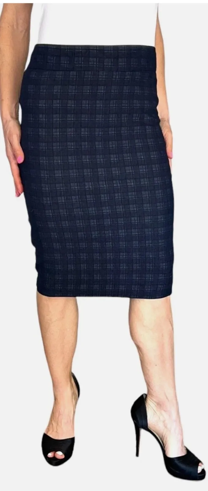 Avenue Montaigne Pull On Pencil Skirt Plaid Check Flannel Stretch Blue Size 00 - Image 1