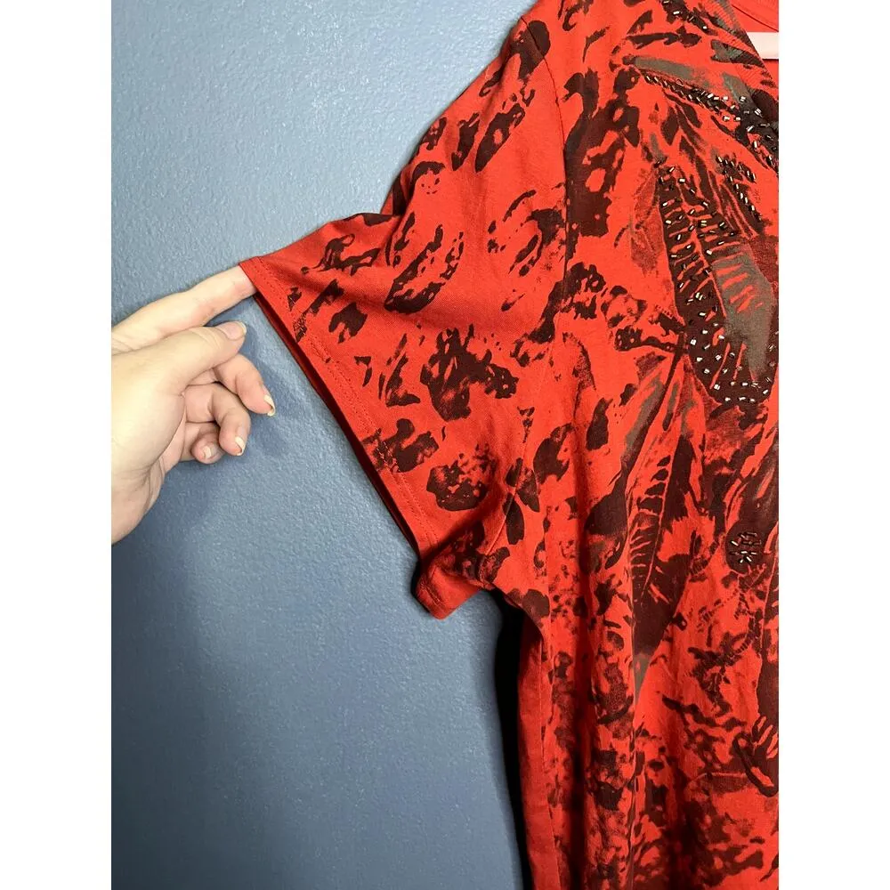 Relativity Size 2x Feather Embellishments Red Black Top Grunge T-Shirt Plus Size - Image 5
