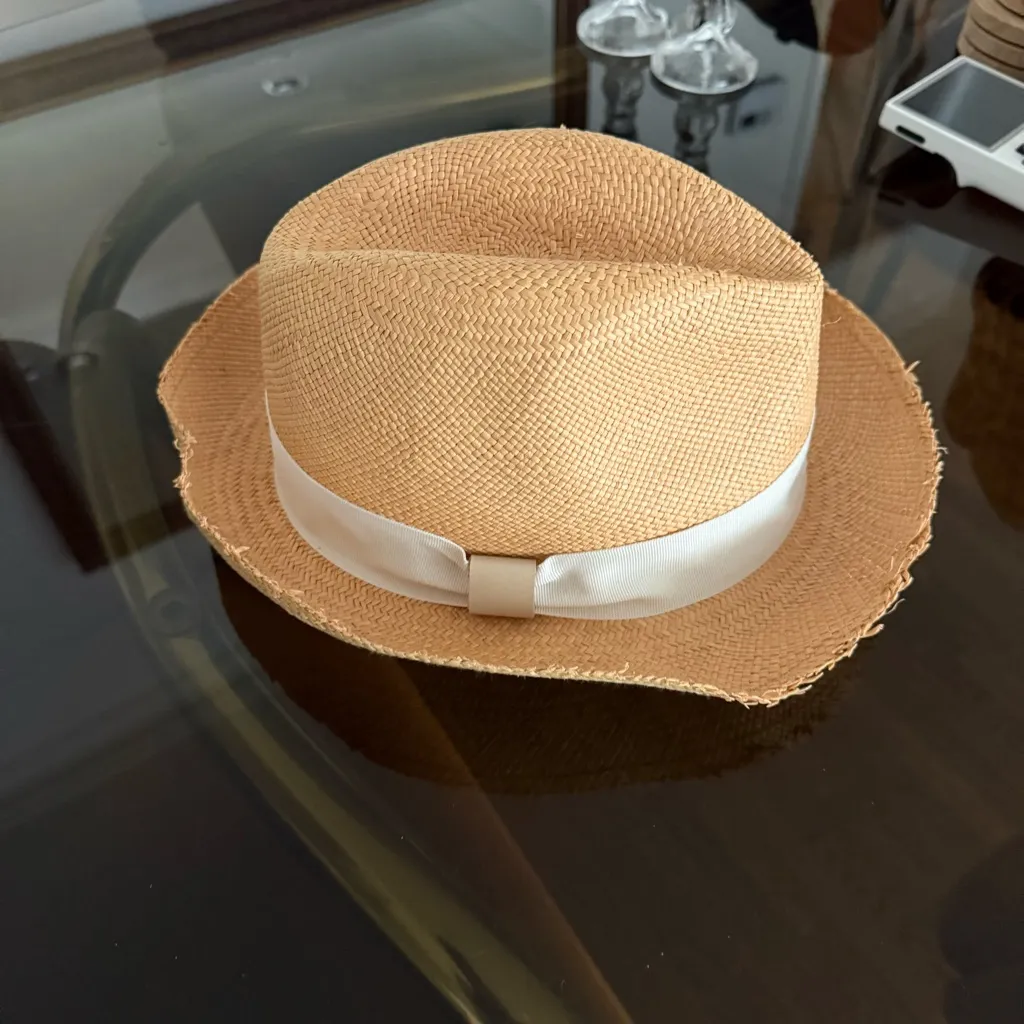 Hat Attack Tan Fringed Panama Hat with Cream Band - Image 2
