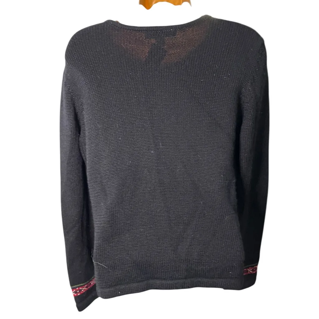 Vintage Y2K Petite Sophisticate Christmas Zip Cardigan Snowman Fair Isle Black S - Image 2