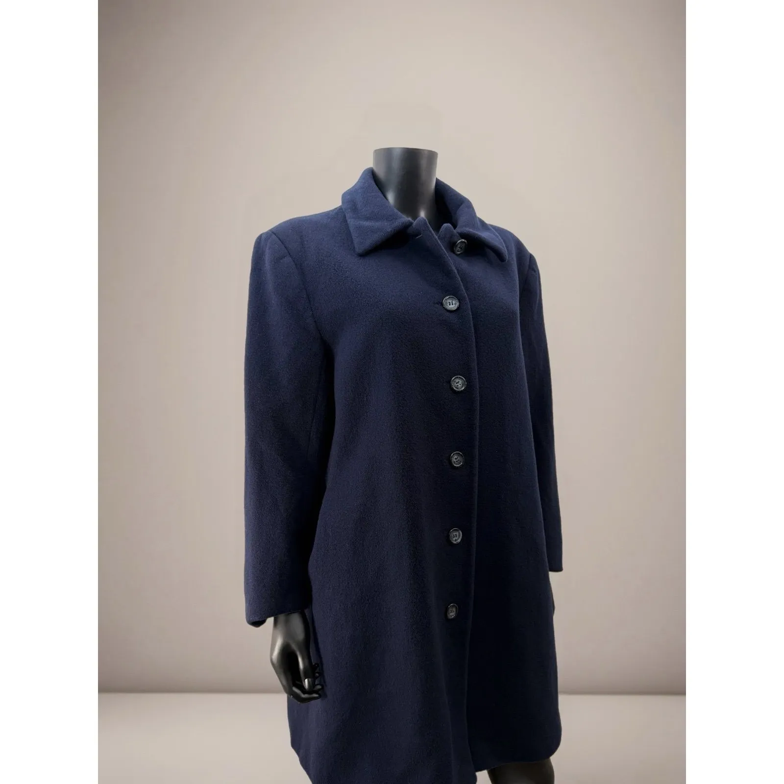 Preston & York 100% Wool Navy Button Front Coat Jacket 16W Lined Pockets Classic - Image 2
