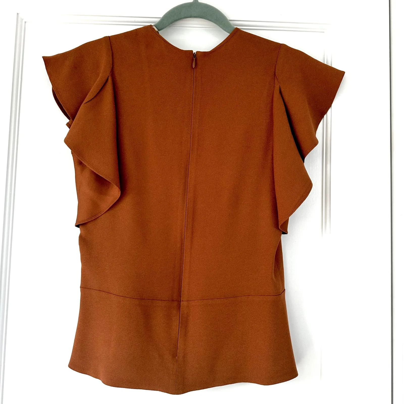 Vanessa Bruno Flutter Sleeve Top Elegant Blouse‎ Brown Rust Size 36 US 2 4 - Image 7