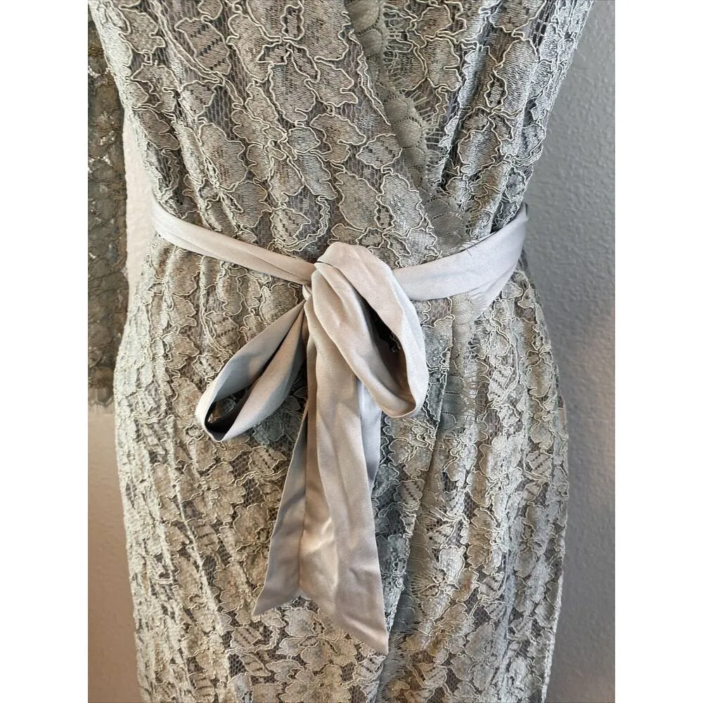 Diane Von Furstenberg Julianna Wrap Dress Size 8 M Silver Gray Lace 3/4 Sleeve - Image 4