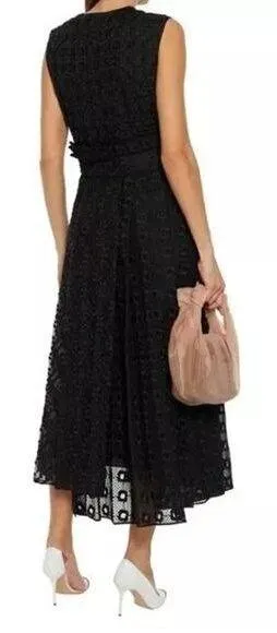 Fendi Runway Silk-Organza V-Neck Midi Lace Fit & Flare Dress Black Women's US 4 - Image 2