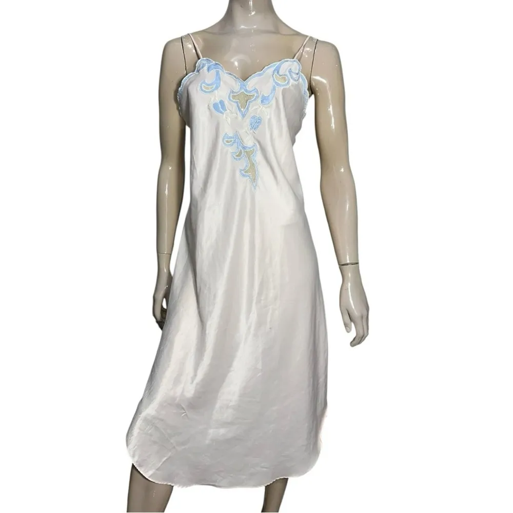 Natori Vintage Women’s Size S M Pale Pink Blue Lace Front Spaghetti Strap Gown - Image 2