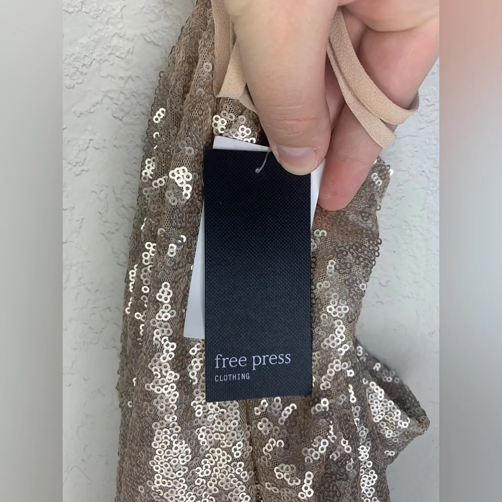 NWT Free Press Gold Sequin Criss Cross Back Mini Cocktail Dress Size M - Image 6