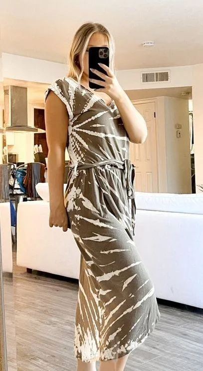 Young Fabulous and Broke Brown White Tie-Dye Wrap Dress Linen Blend Size Small - Image 2