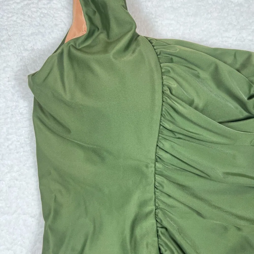 J. Crew Womens One Piece Swimsuit Size 22 Green Ruched Squareneck UPF SPF 50 - Image 3