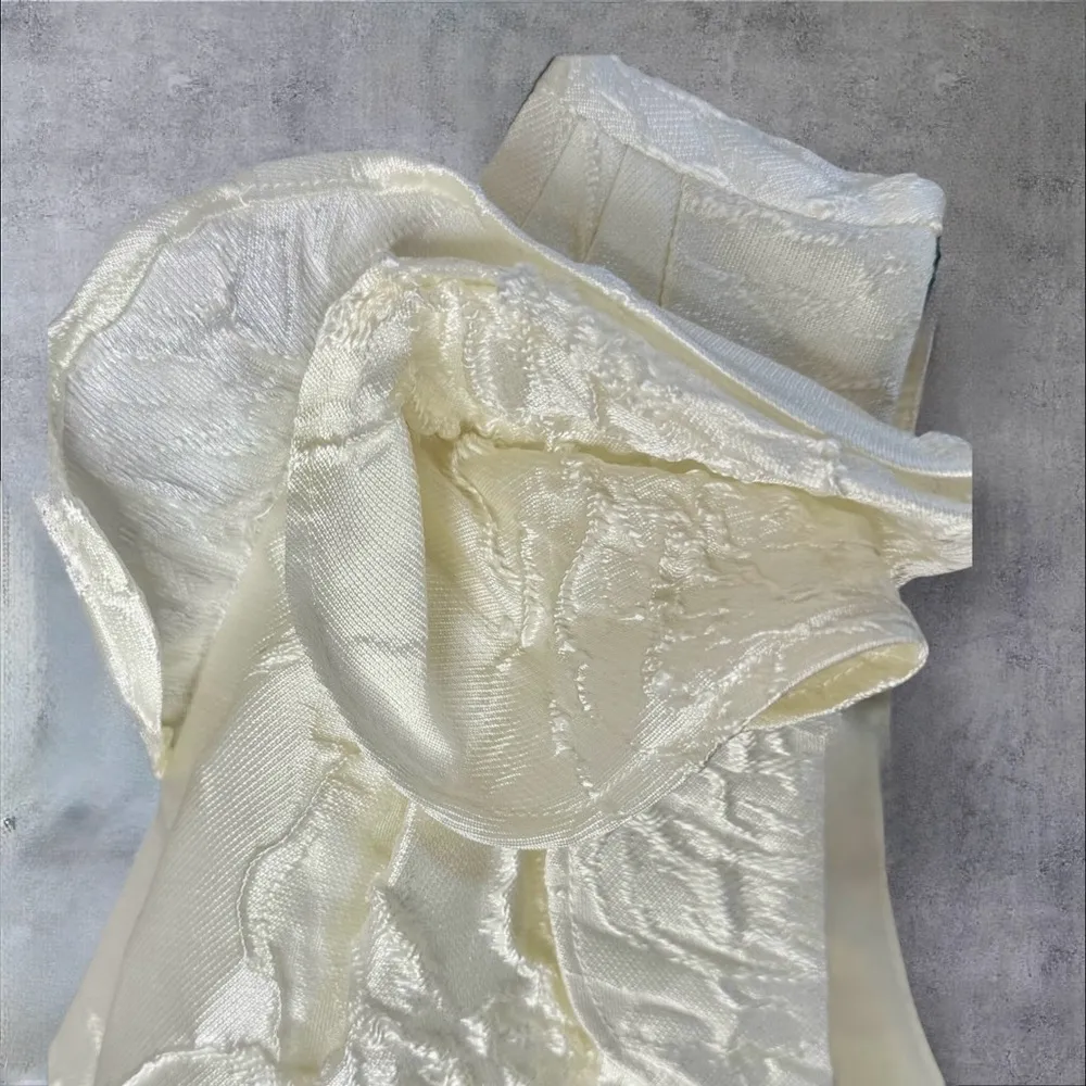 HALSTON HERITAGE Ivory Jacquard Mini Dress With Pockets Size 8 - Image 6