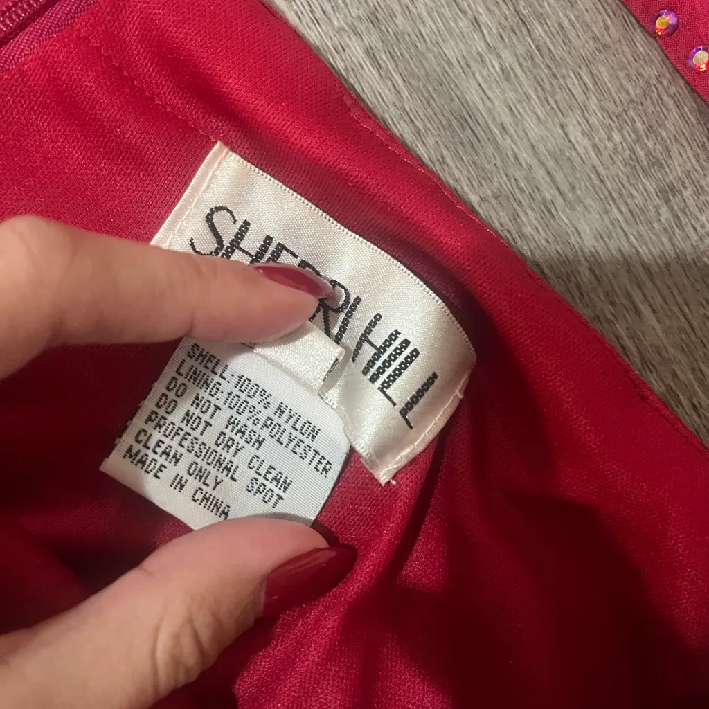 SHERRI HILL Two Piece Long Sleeve Dress with Side Slit in Ruby - Image 8