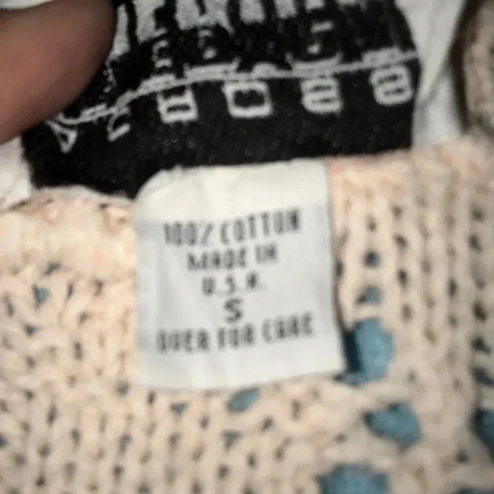 𝅺ACROSS America crocheted vintage sweater light pink floral cotton USA size S - Image 7