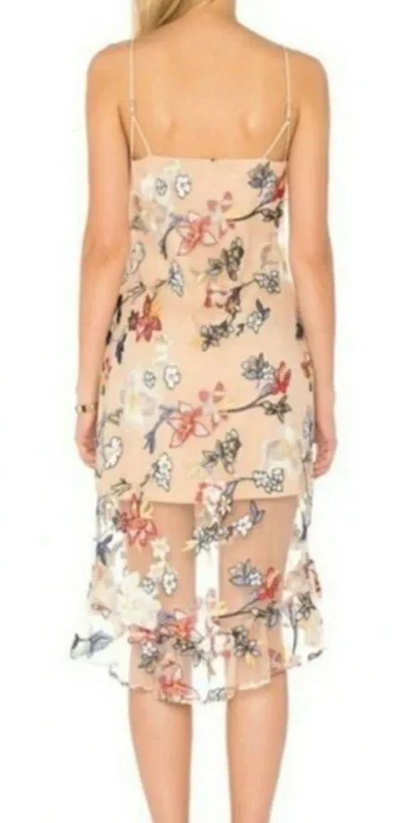 Devlin nude floral embroidered ruffle spaghetti strap midi dress XS  - Image 2