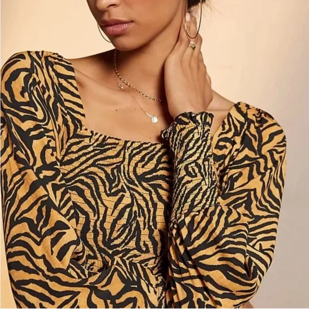 Kachel x Anthropologie Wide Leg Tiger Striped Jumpsuit, Sz 2 Tan - Image 3