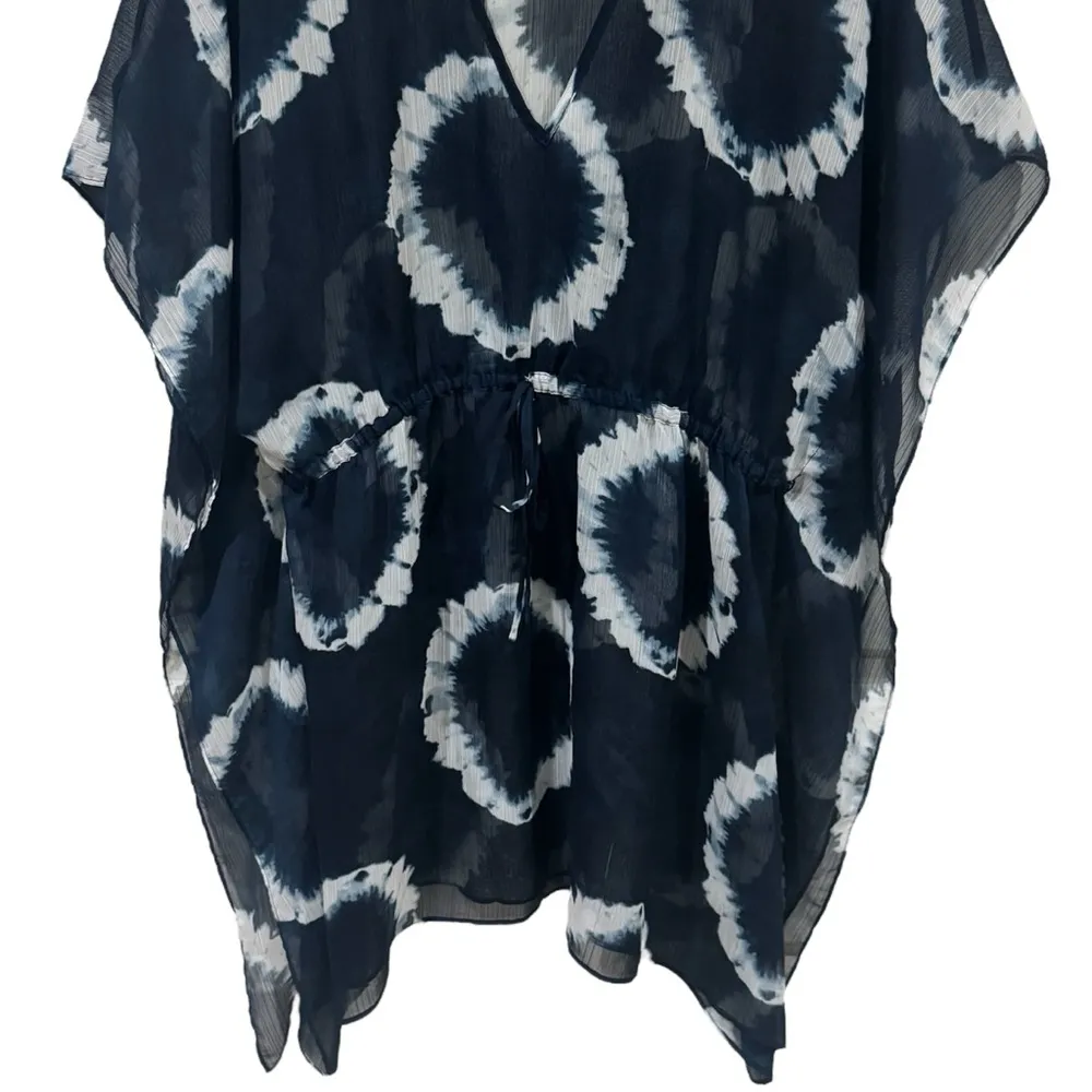 Michael Kors Navy Blue White Tie Dye Cinch Waist Swim Cover up Sheer Size MP/LP - Image 4