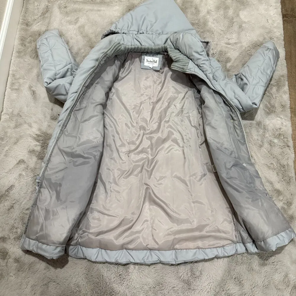 Vtg Saxton Hall Women's Quilted Puffer Coat Medium Gray Hooded Jacket Made Korea - Image 11