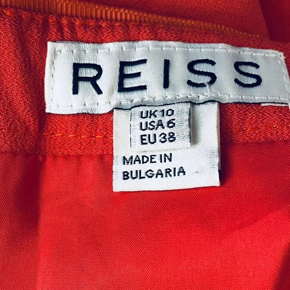 Reiss Womens Dita Waterfall Front Mandarin Bold Orange Draped Crepe Skirt Sz 6 - Image 8