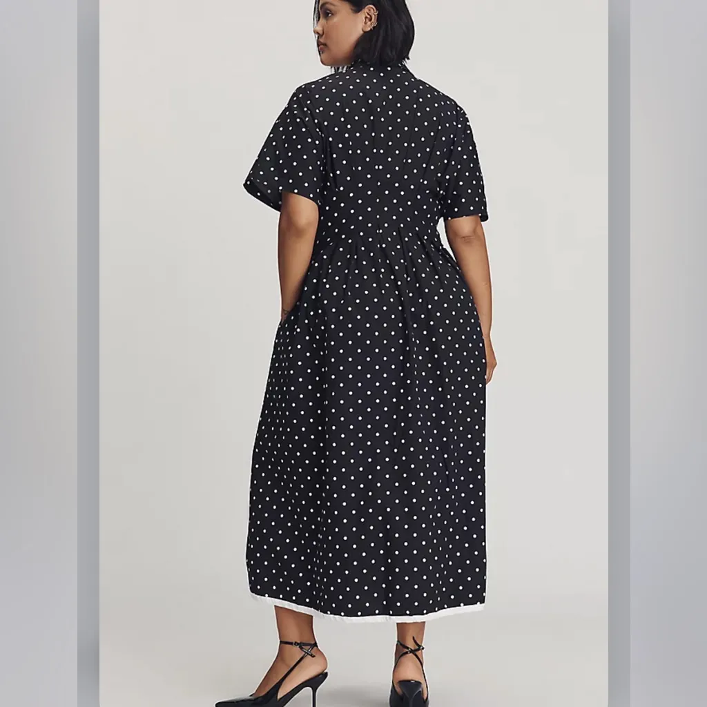 NWT ANTHROPOLOGIE The Tobie Shirt Dress Exquise Black White Polka Dot L Petite - Image 2