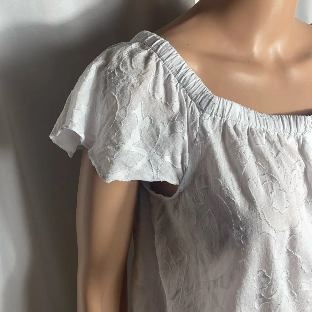 Laundry By Shelli Segal Size S/P/CH White Puff Sleeve Blouse Floral Embroidery - Image 6