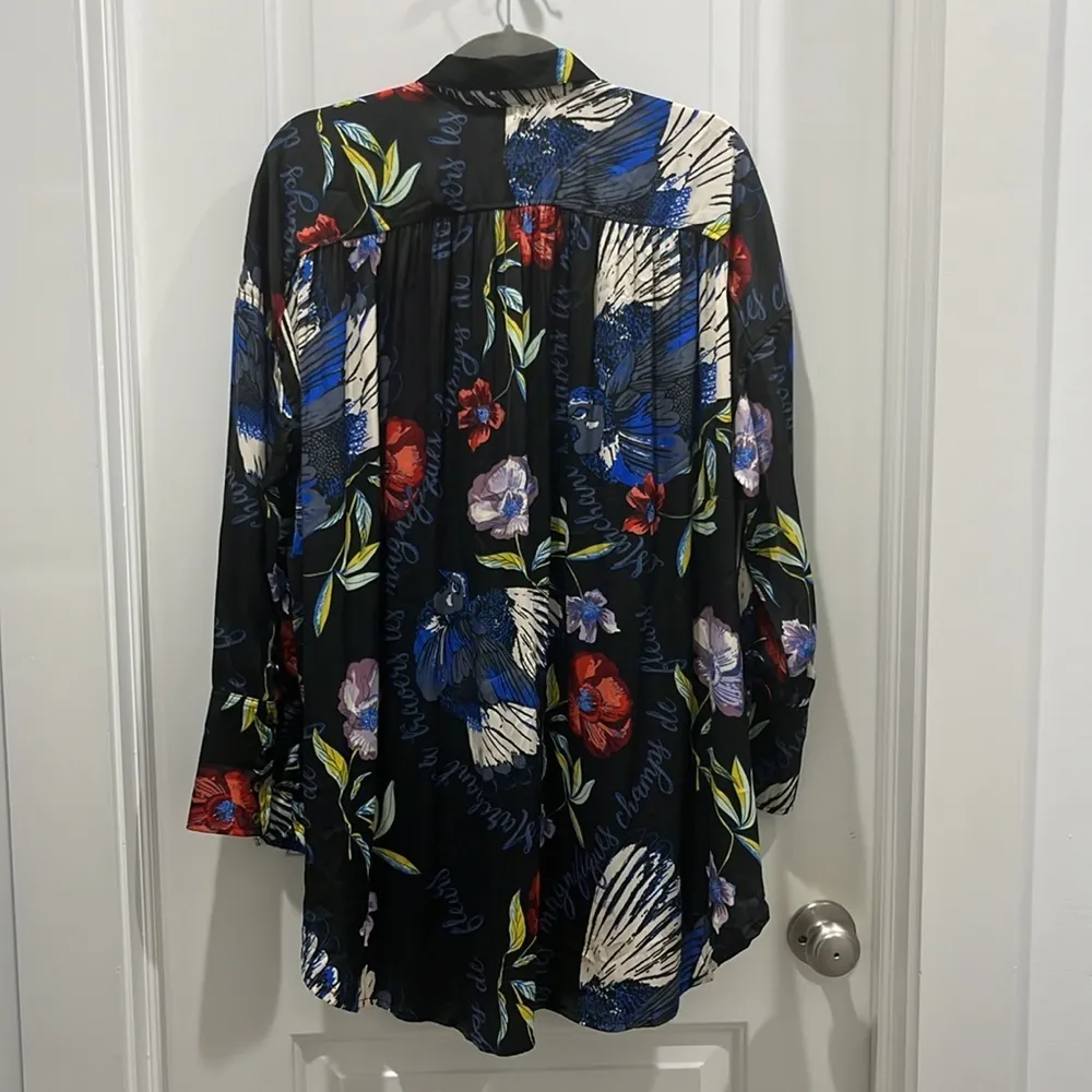 Free People Silky Nights Button Down Oversized Floral Blouse in Onyx Sz S - Image 12