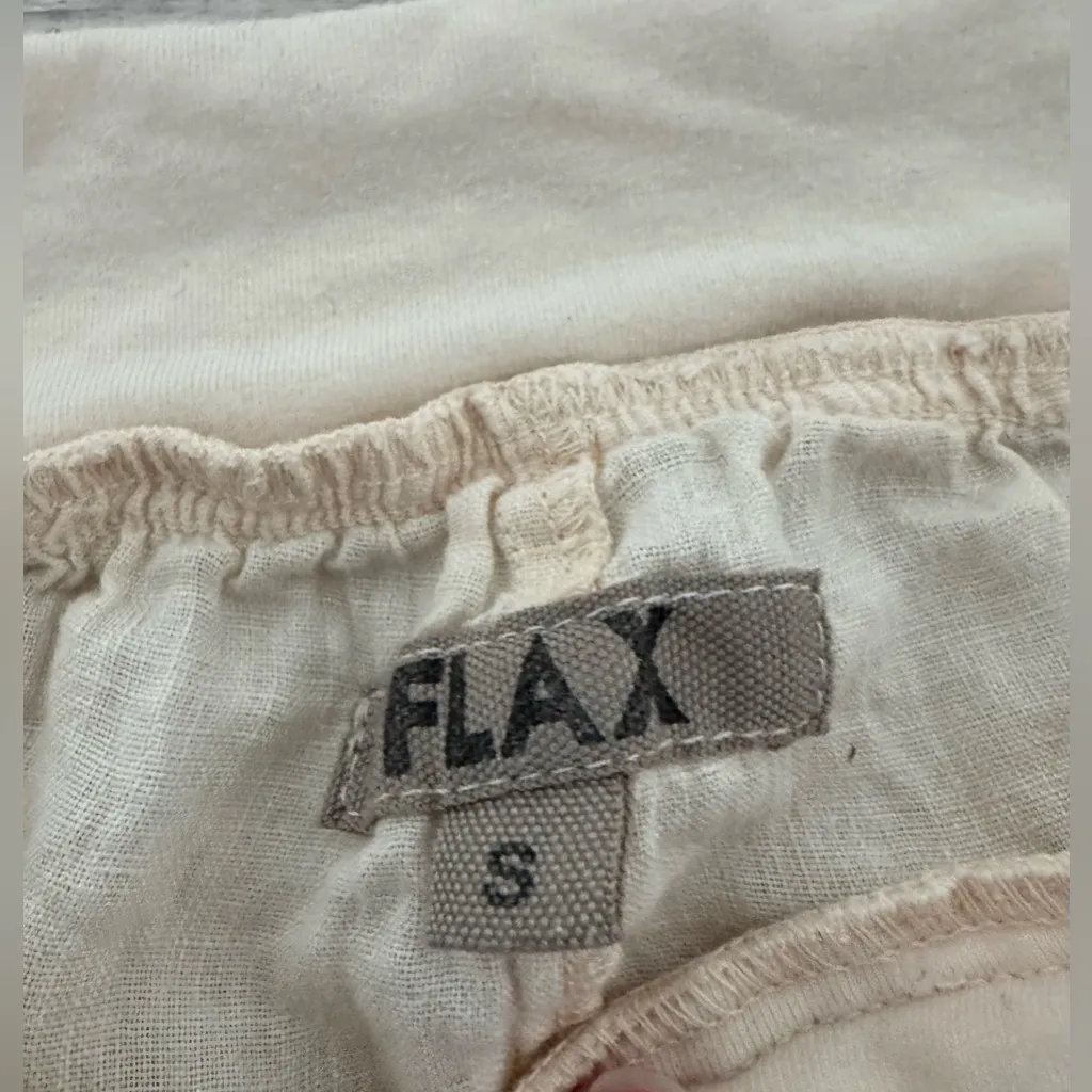 Flax Pull On Linen Pants Cropped Split Hem Drawstring Waist Lagenlook Cream Sml - Image 9