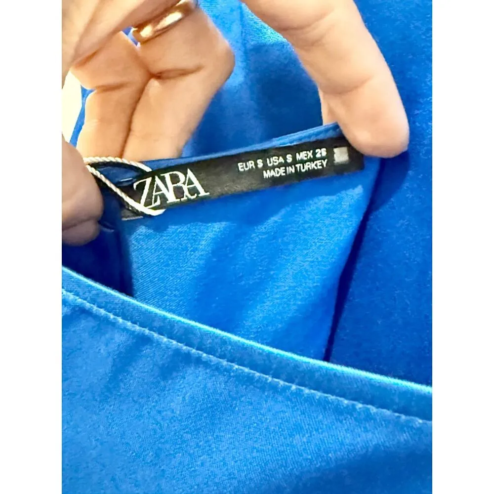 NWT Zara Satin Halterneck Open Back A-Line Mini Dress Royal Blue Women's Size S - Image 7