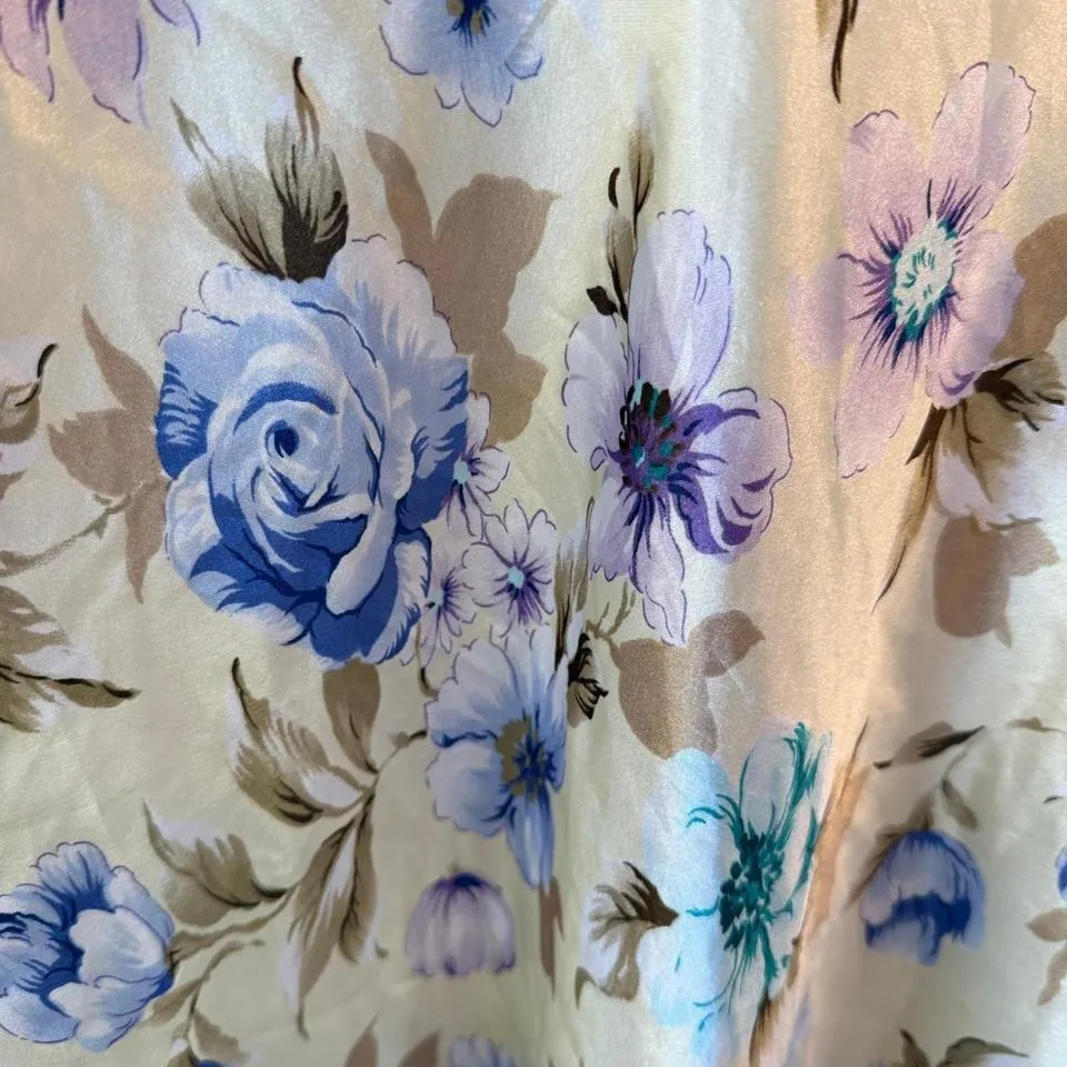 Floral Satin Nightgown Lingerie Lace Trim Romantic Cottagecore Slip Dress Sz S Yellow - Image 5