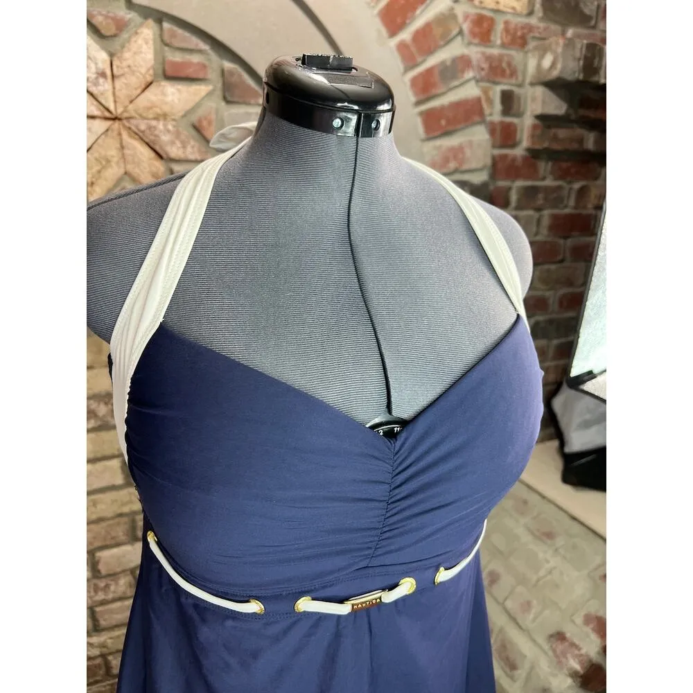 Nautica swimsuit swim dress halter blue white - Image 8