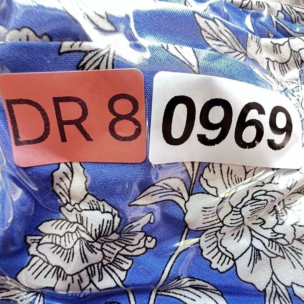 Women Blue Floral Midi maxi Dress Stretch blue purple bohe Sleeve belt Tie 10P. - Image 14