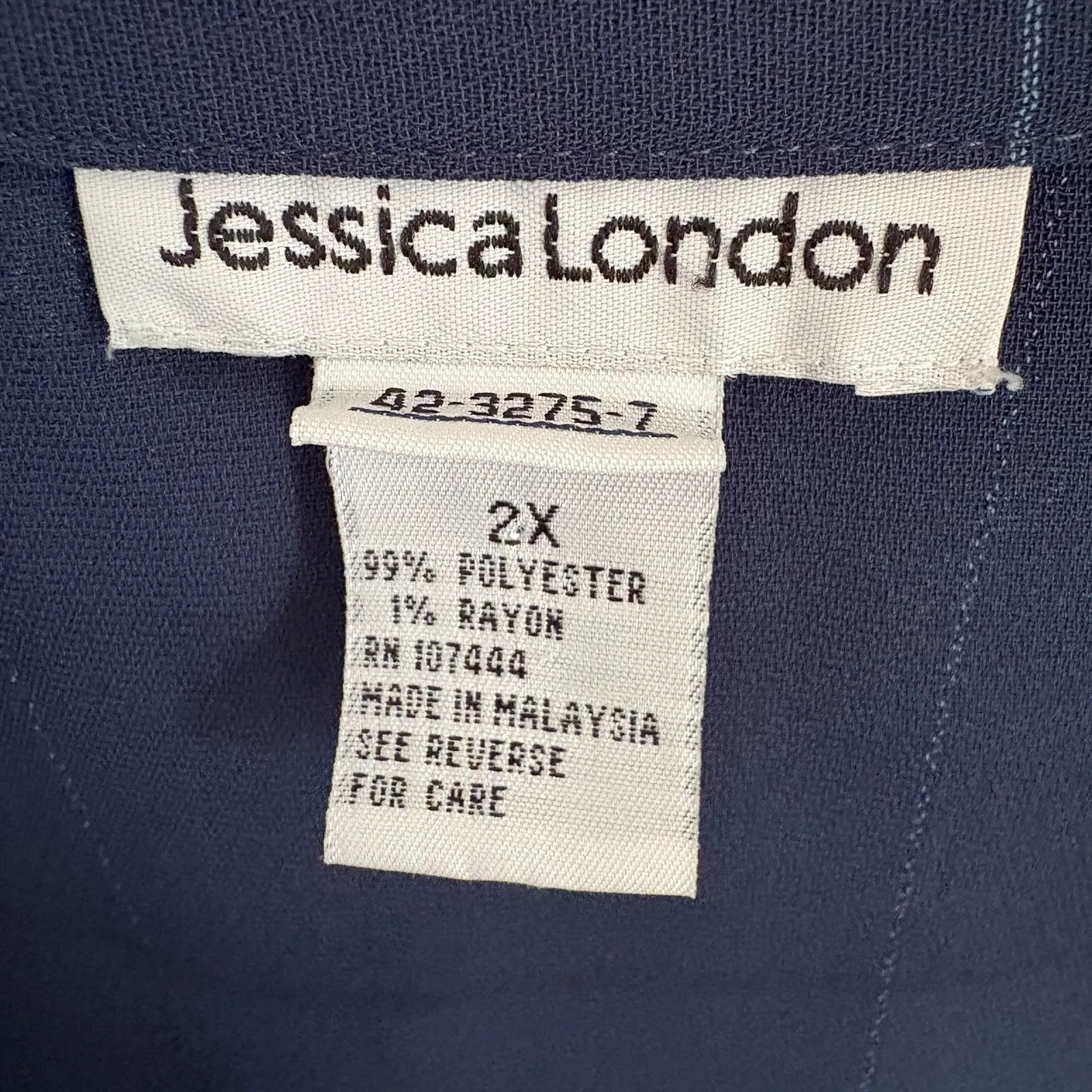 Jessica London Navy Subtle Windowpane Plaid Button Up Shirt 2X, Loose Fit - Image 8