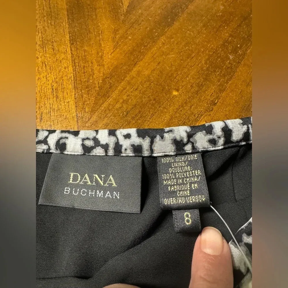 Dana Buchman Silk Skirt Black White Size 8 Asymmetrical Hem Ruching Y2K NWT - Image 8