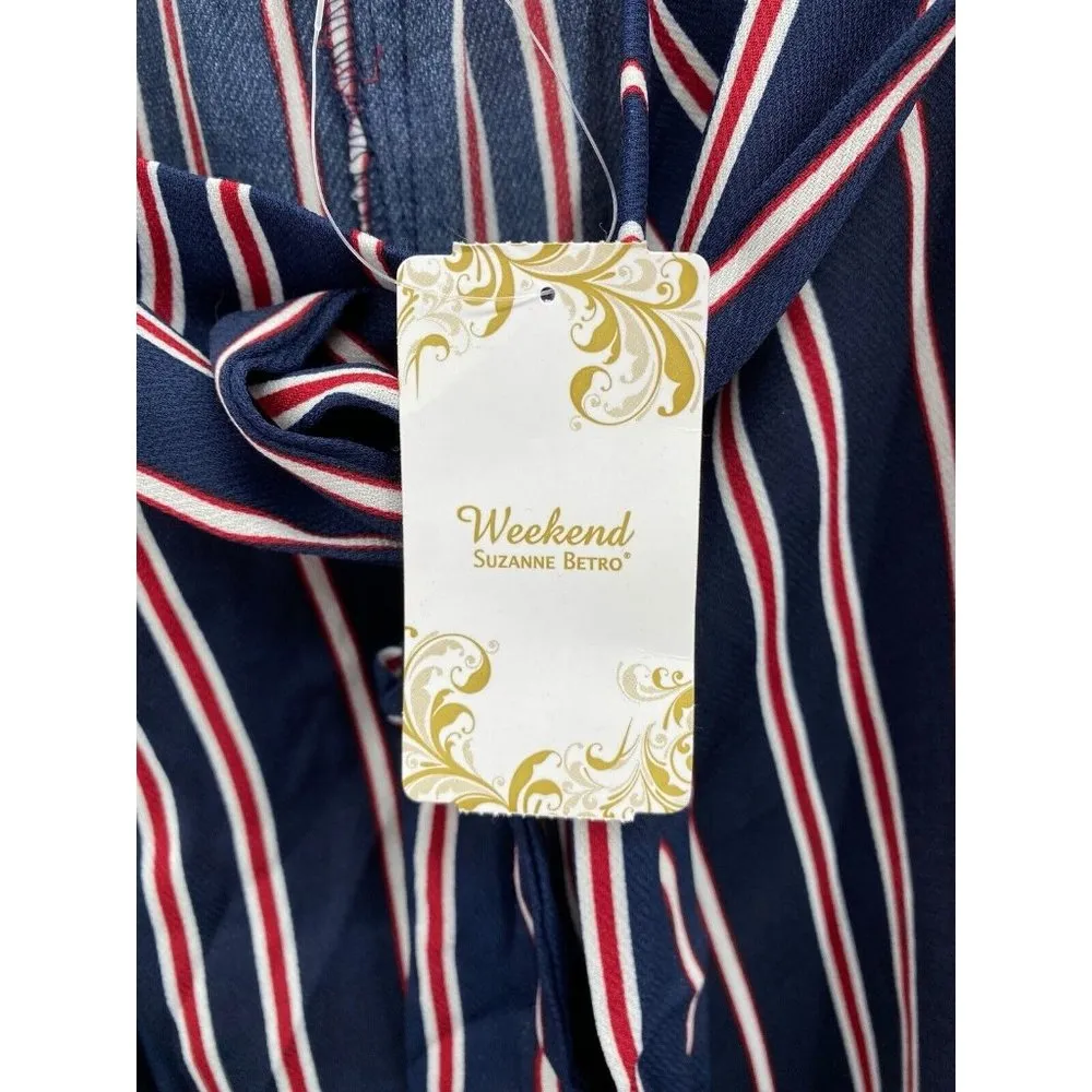 Suzanne Betro Weekend Blue Red White Stripe Tie Belt Pants 1X New NWT Flowy Wide - Image 8