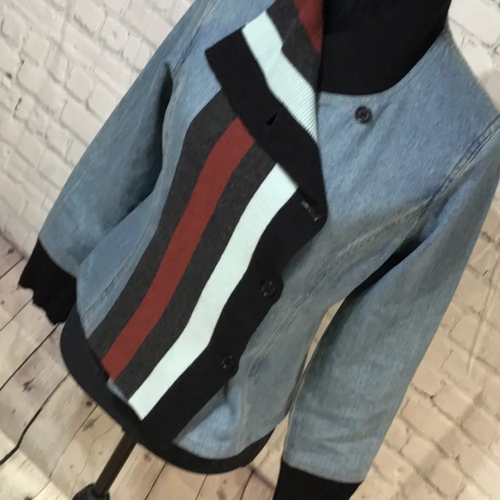 Unique Jean Jacket Denim and Sweater Jacket Small Blue - Image 7