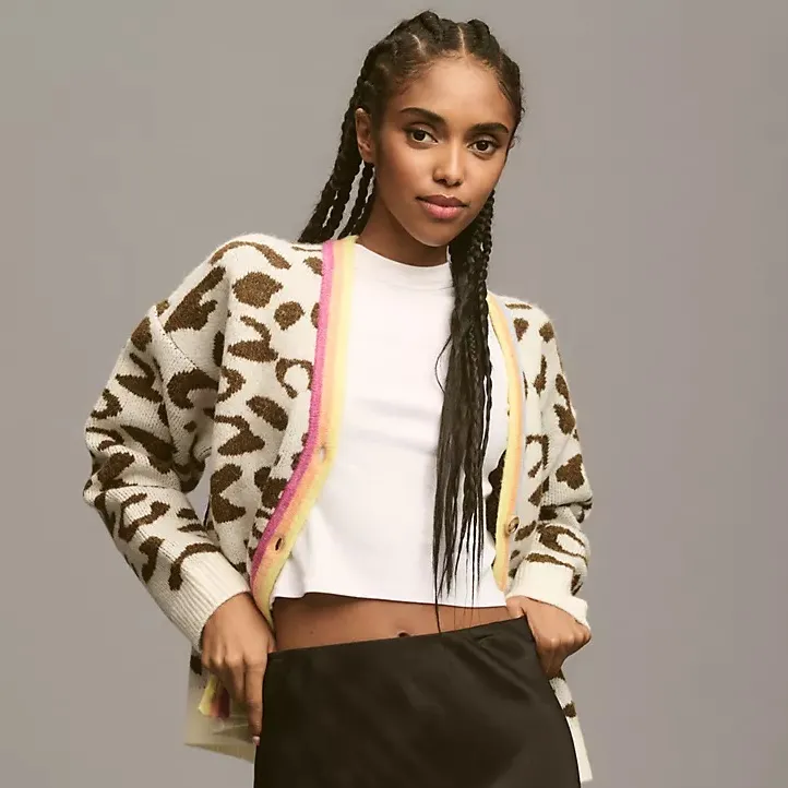 Sundry S Multicolor Leopard Wool-Blend Cardigan Sweater - Image 2