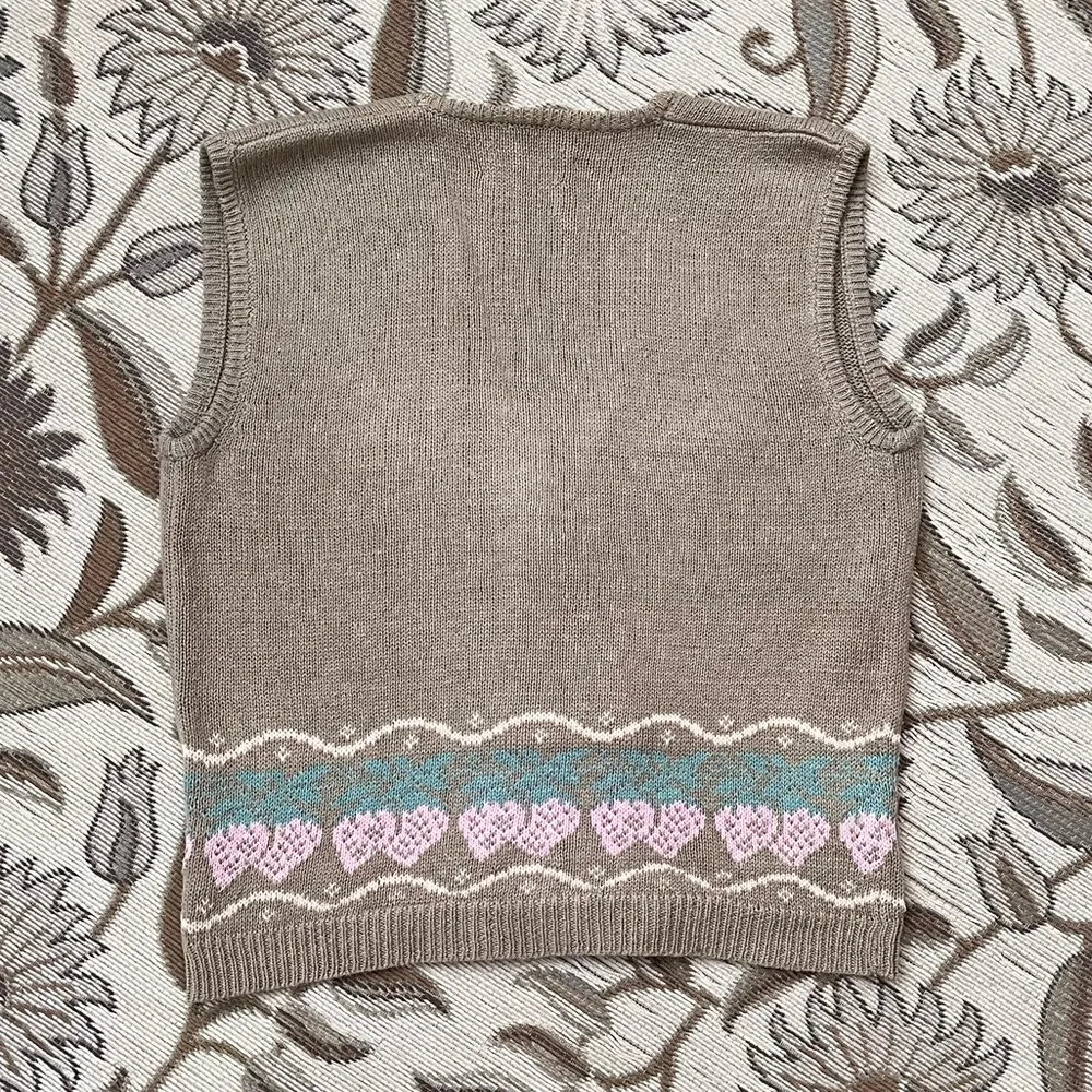 Vtg Deans of Scotland Sweater Vest Sleeveless Knit Strawberries M Medium L Large Green - Image 3