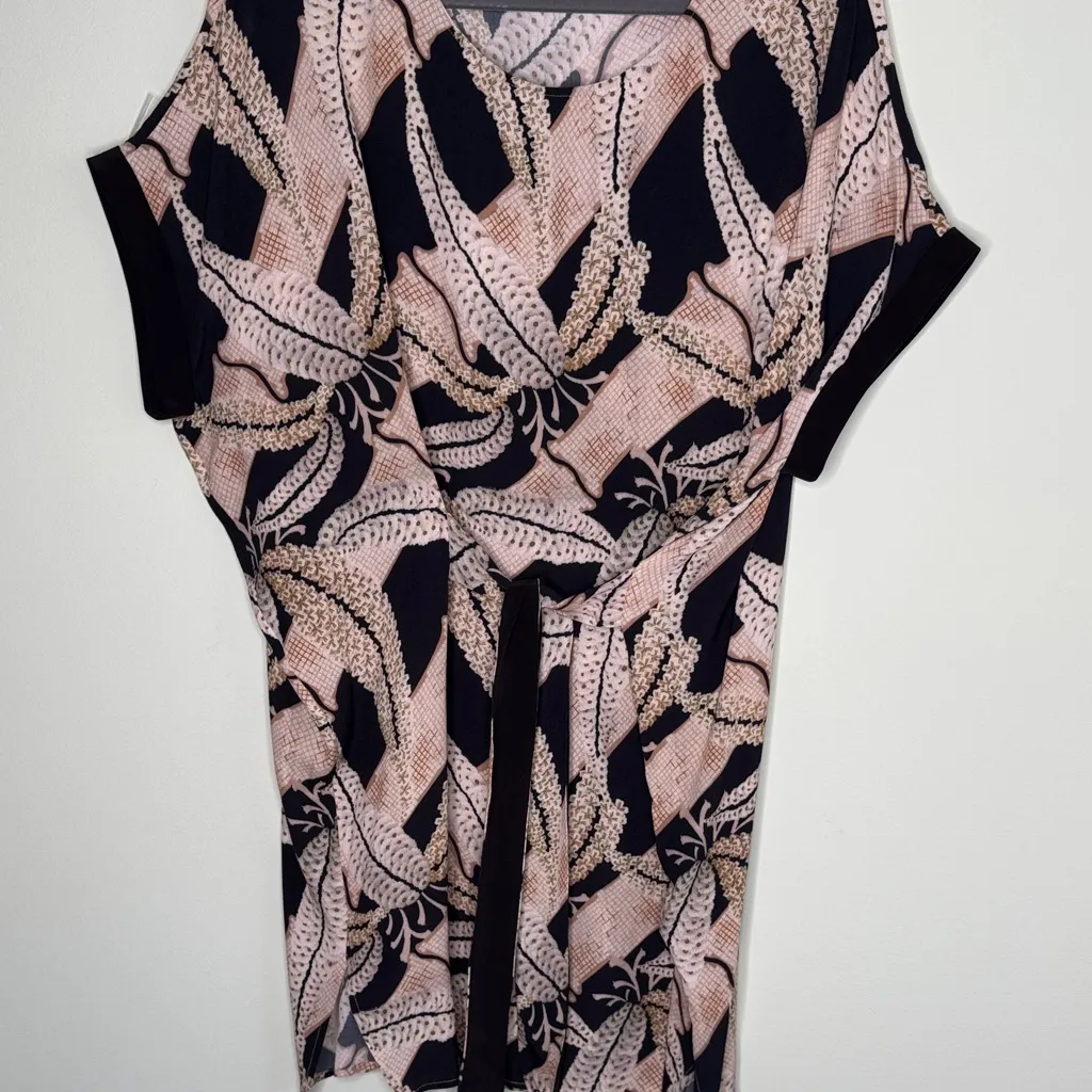 All Saints Silk Sonny Fuji Tunic Printed Black/Tan Dress 10 Womens Abstract - Image 3
