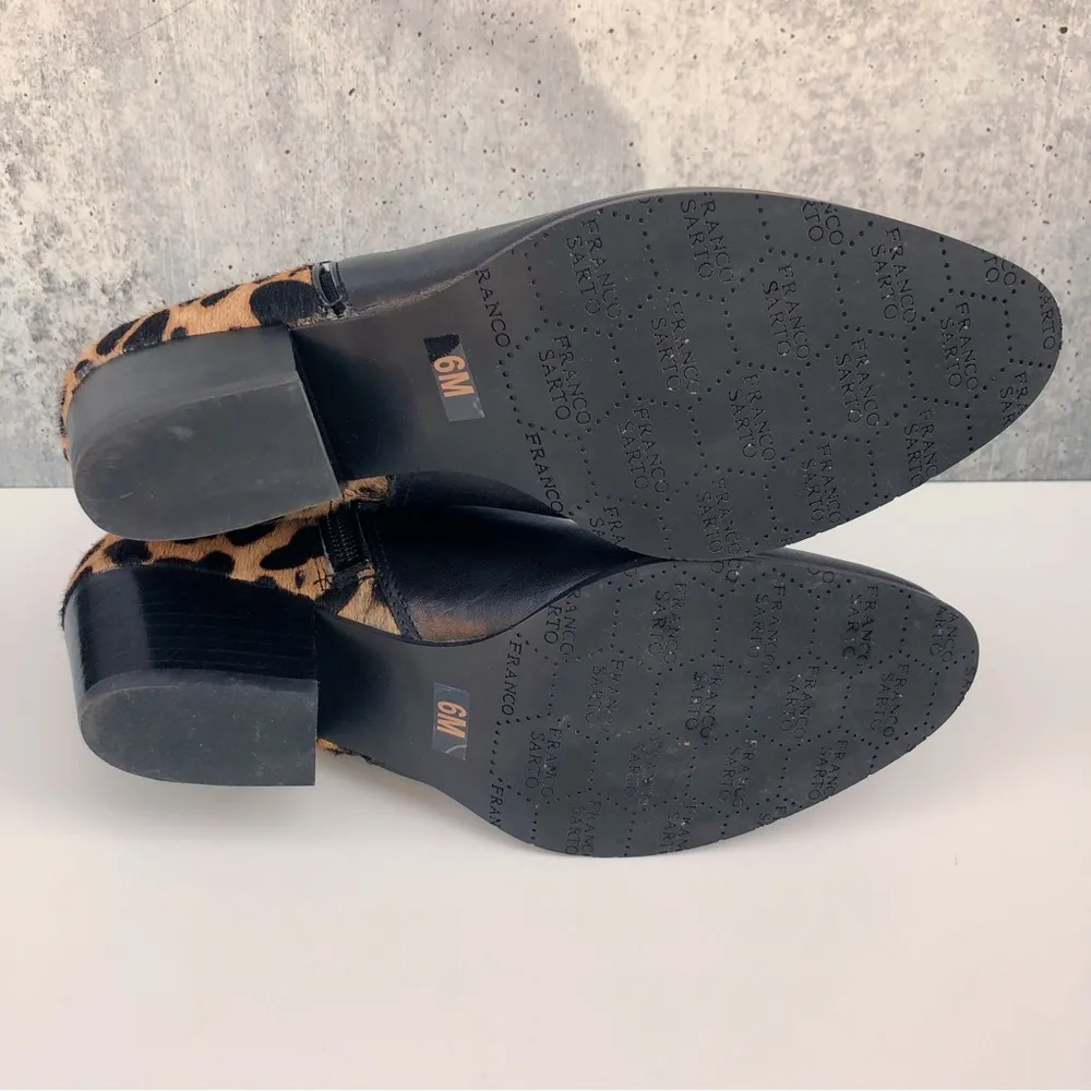 Franco Sarto Black Leather Leopard Calf hair Ankle Heeled Booties Boots 6 - Image 4