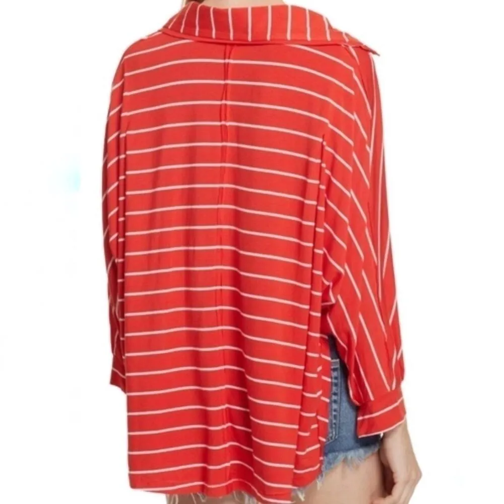 Free People We the Free Red Can’t Fool Me High Low Striped Tunic Sz XS - Image 10