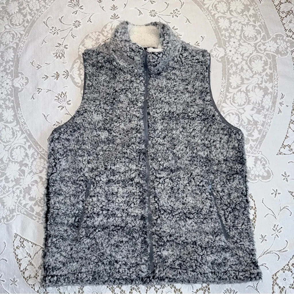 MEROKEETY Women's Gray Sherpa Fleece Zip Up Vest with pockets size XL - Image 2