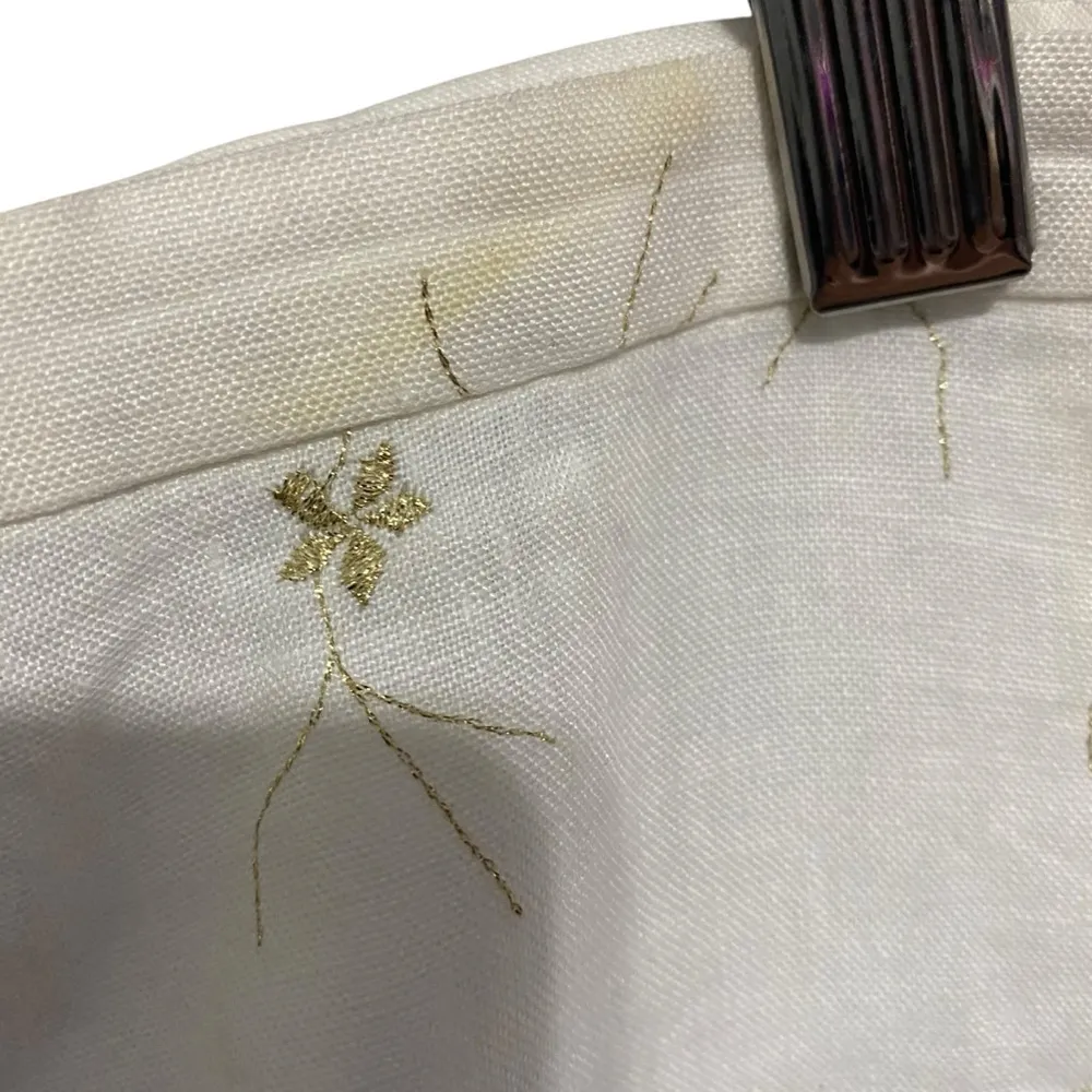 Escada White 100% Linen Gold Floral Embroidery Pants Size 44 Made in Germany - Image 9