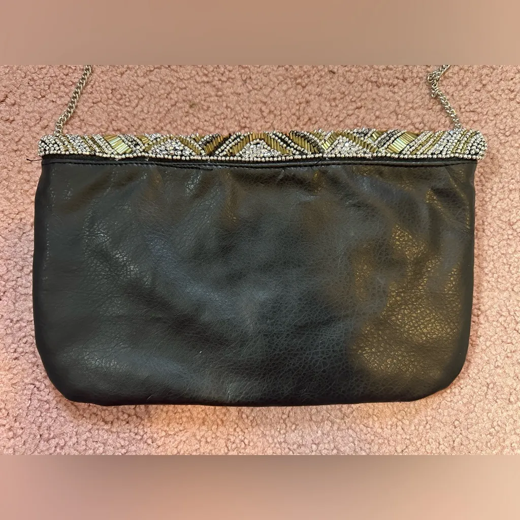 Beaded Shiny Sequined Atmosphere Evening Purse Bag Magentic Closure Chain Strap - Image 2