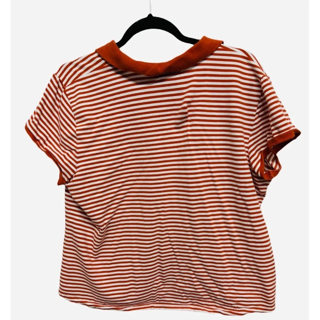Y2K Orange White Striped Polo Women's Golf Tee Size XL Semi Cropped Preppy - Image 3