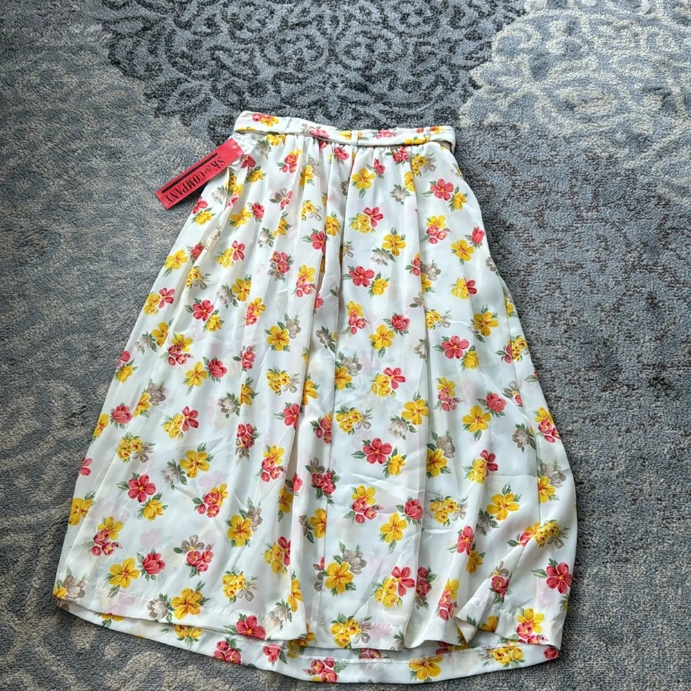 Vintage SK & Company Floral A Line Skirt White 12 - Image 7