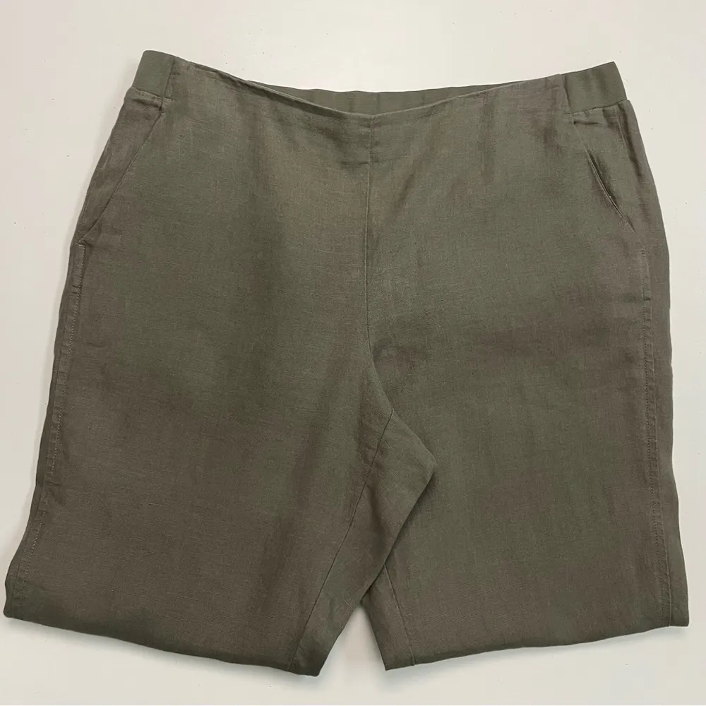 J Jill Pants Love Linen Cropped Ankle Flat Front 100% Linen Olive Army Green - Image 4