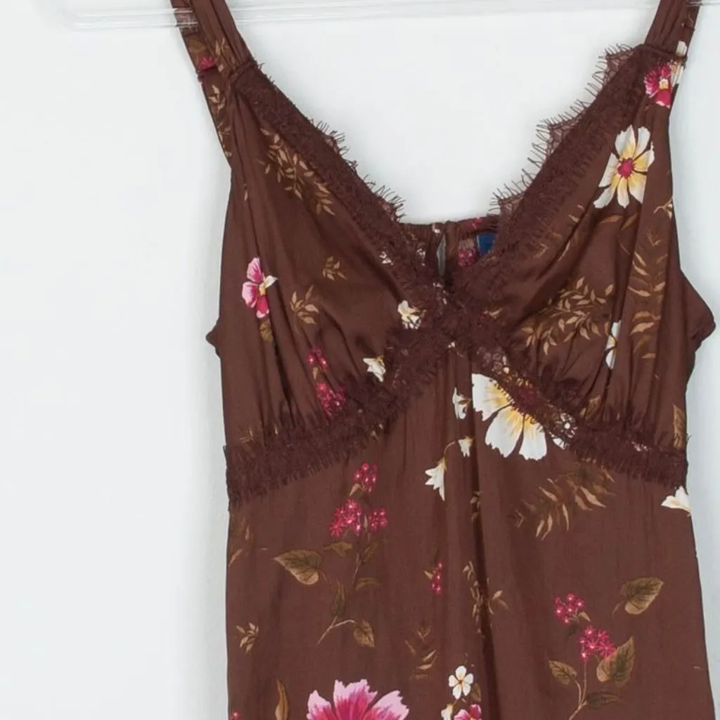 Old Navy Womens Babydoll Lace Floral Satin Midi Slip‎ Dress Size M Open Back Y2K - Image 3