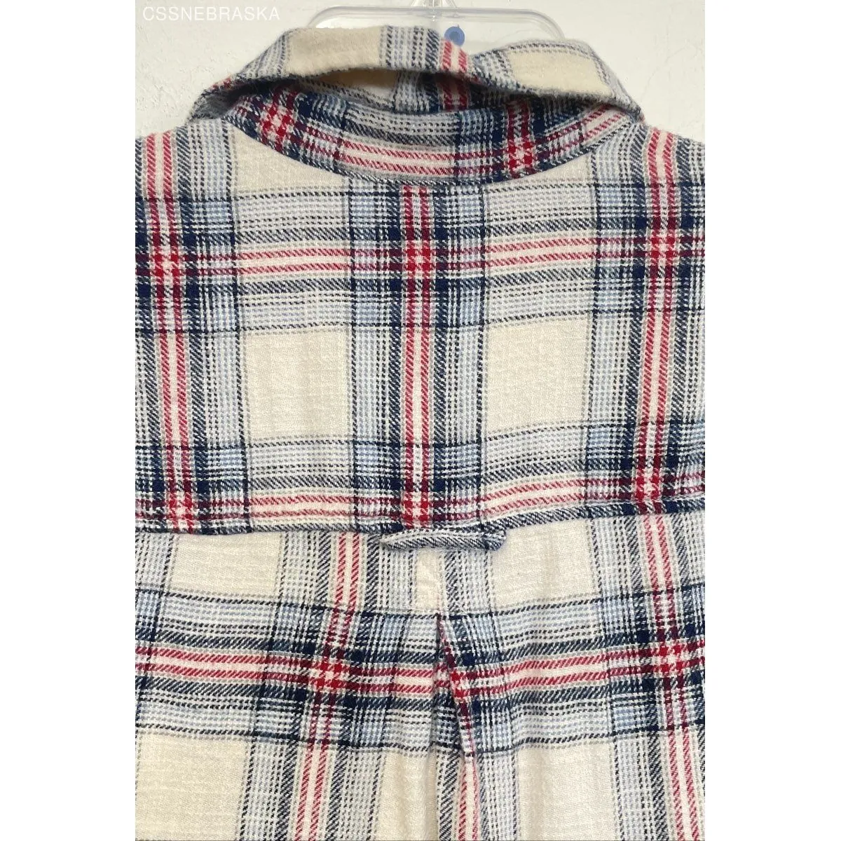 Women's American Eagle Cream/Blue/Red Plaid 100% Cotton Flannel‎ Shirt - Image 5