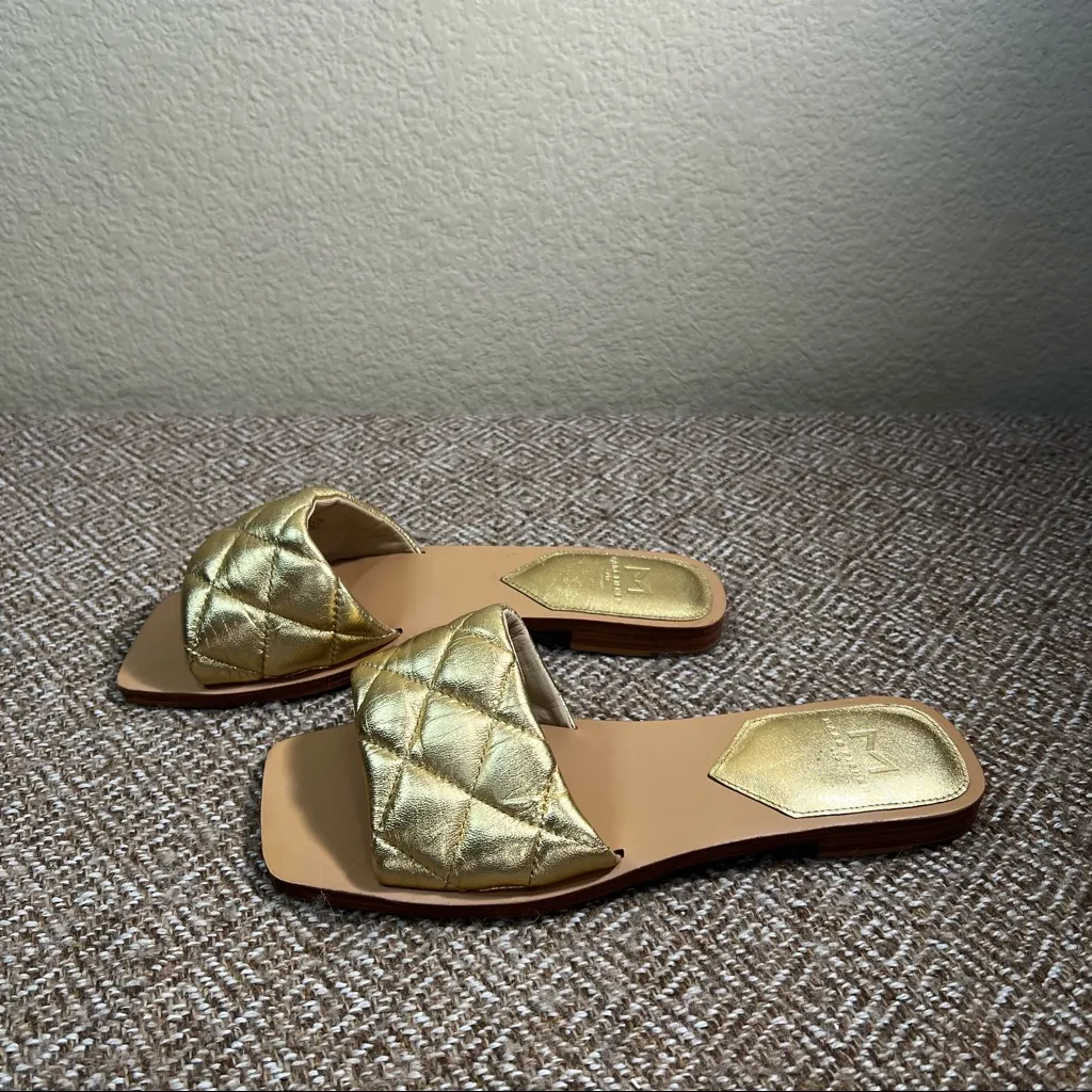 Marc Fisher Womens Leather Gold Metallic Puff Square Toe Sandals Sz 6.5M Boho - Image 3