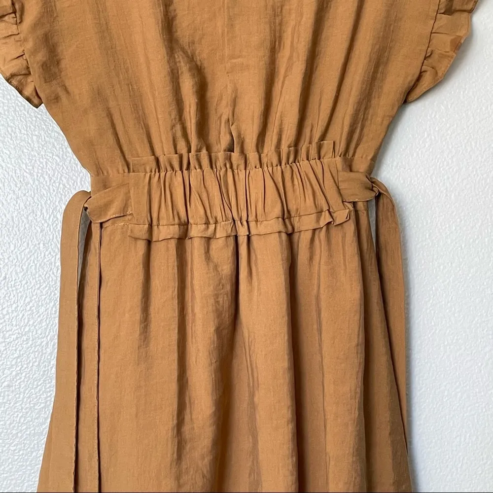 Zara Ruffle Sleeve Keyhole Back Cinched Waist Brown Mini Dress Size Small - Image 12
