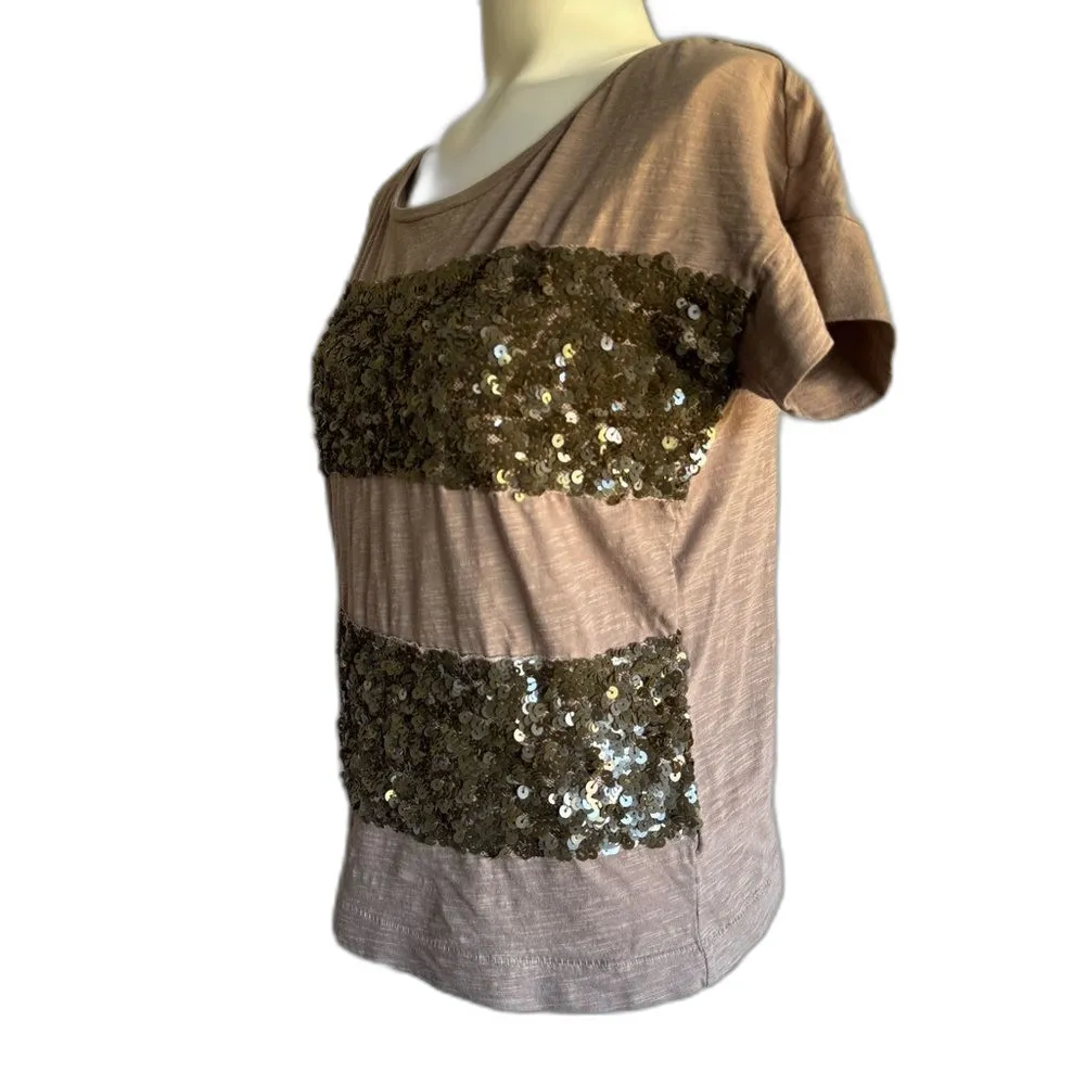 Ann Taylor LOFT Brown Sequined Blouse XS - Image 6